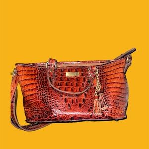 Brahmin Vintage Leather Croc Mini Satchel Handbag Color Pecan